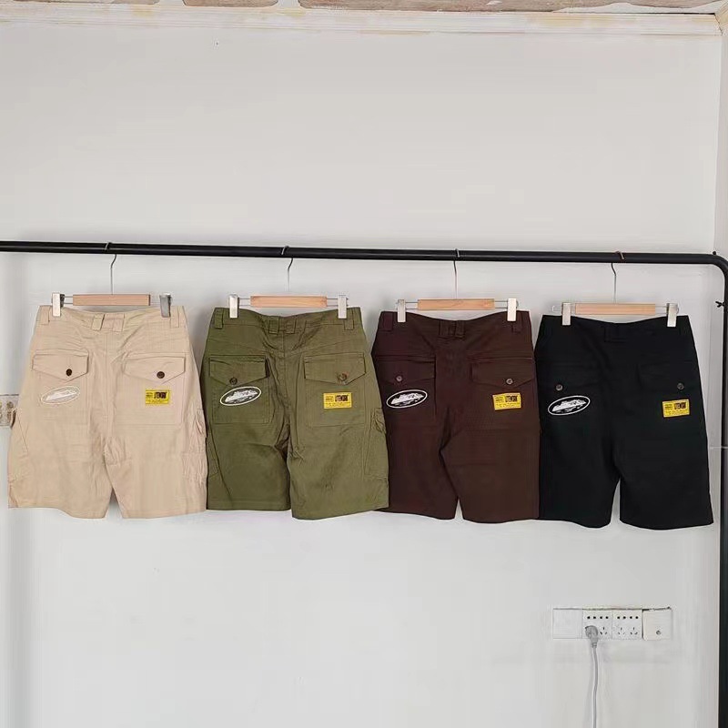 Corteiz Demon Island Print Embroidered Multi-flap Pocket Pants Cargo Shorts Men's Street Summer Straight Loose Five-quarter Pants