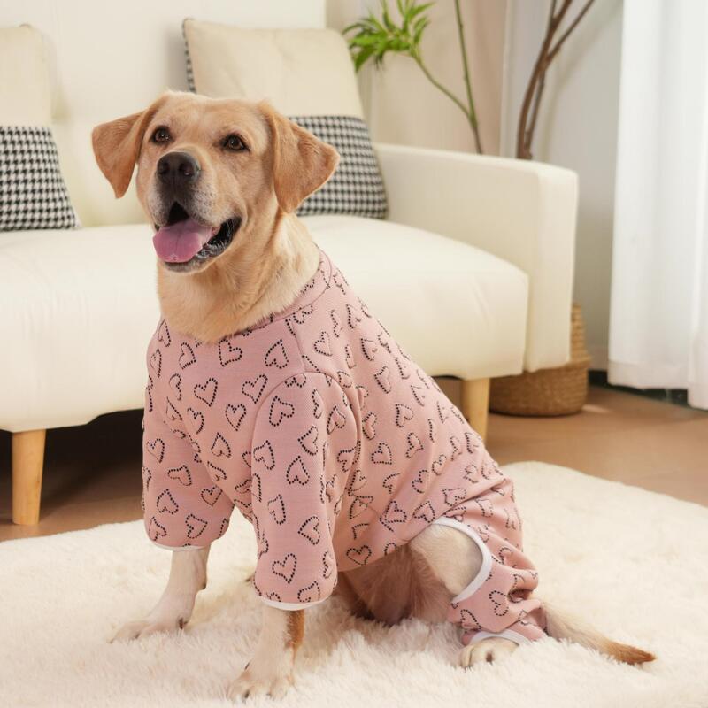 工場直販 ペット用犬服 秋冬 ニット 毛玉防止 中綿入り ハート柄 ジャカード 四足服 一体型衣類|undefined