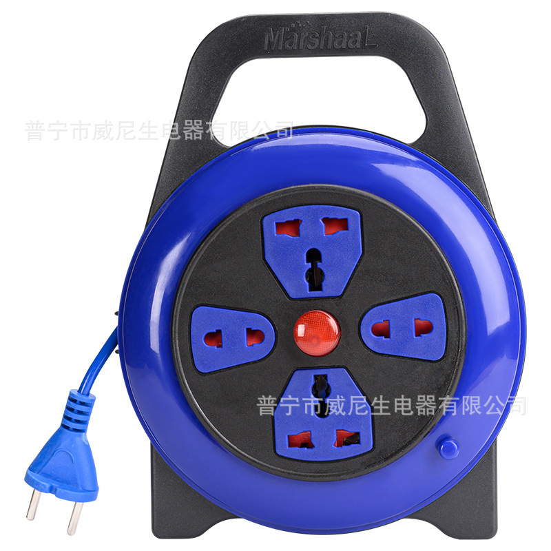 Gelistar4位卷盘带线5米接线板手提多功能线盘延长线插座