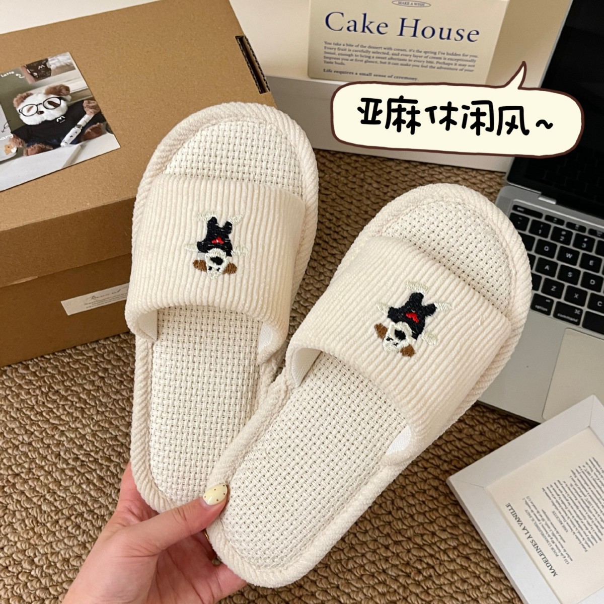 2025 nuevo lino lindas zapatillas de cuatro estaciones primavera y otoño damas domésticas sudor absorción doméstica algodón antideslizante lino silencioso