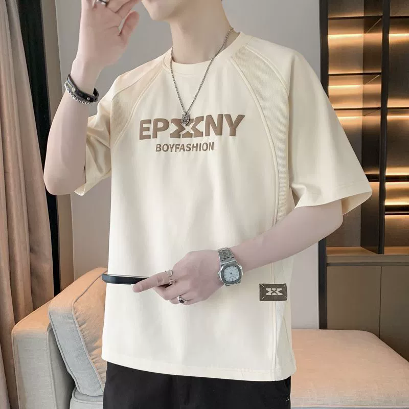 [3873 человека хвалят] Мужская футболка большого размера с короткими рукавами, летняя тенденция 2025 года, новая свободная модная поддельная футболка из двух предметов