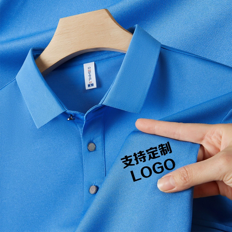 Однотонная рубашка-поло с логотипом на лацкане, короткий рукав, вышитая рекламная футболка, рабочая одежда для мужчин и женщин, рабочая одежда из ледяного шелка