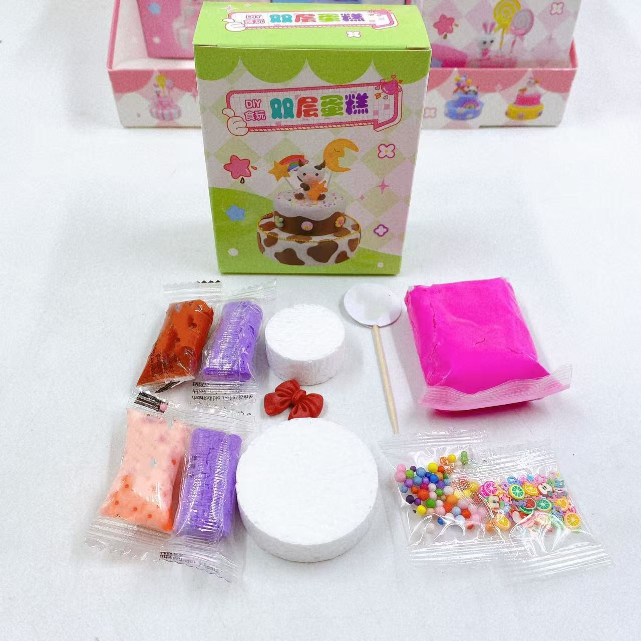 Pastel doble de bricolaje hecho a mano para niños, juguetes para niñas, pastel de cumpleaños casero, juego de plastilina de arcilla, 2 yuanes al por mayor