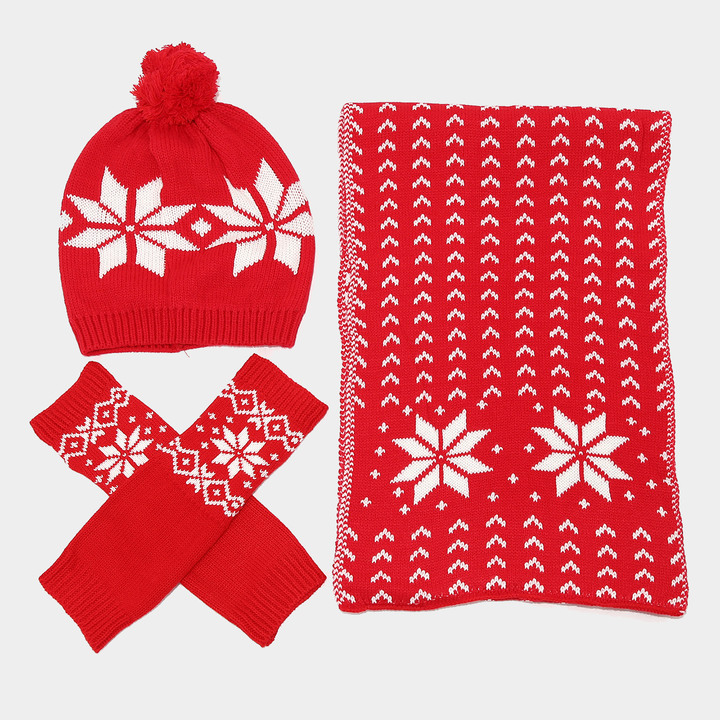 Calentamiento de tres piezas para mujeres y hombres de invierno de Navidad tormenta de nieve patrón de tejer sombrero bufandas guantes de frío moda
