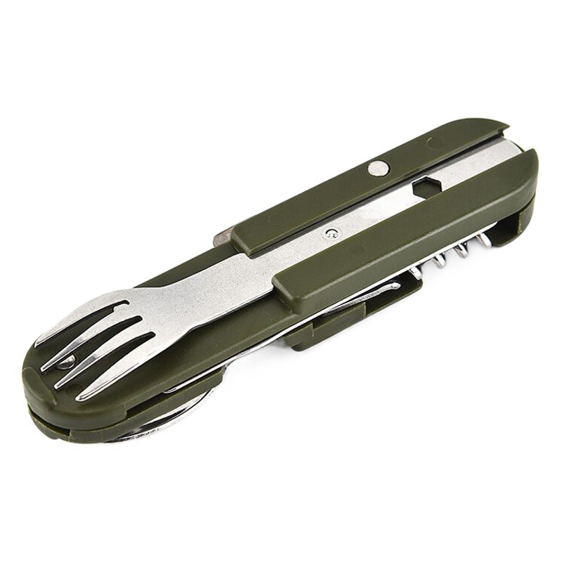 Portátil para acampar al aire libre vajilla multiusos cuchillo plegable de acero inoxidable, tenedor y cuchara combinación vajilla picnic vajilla de tres piezas