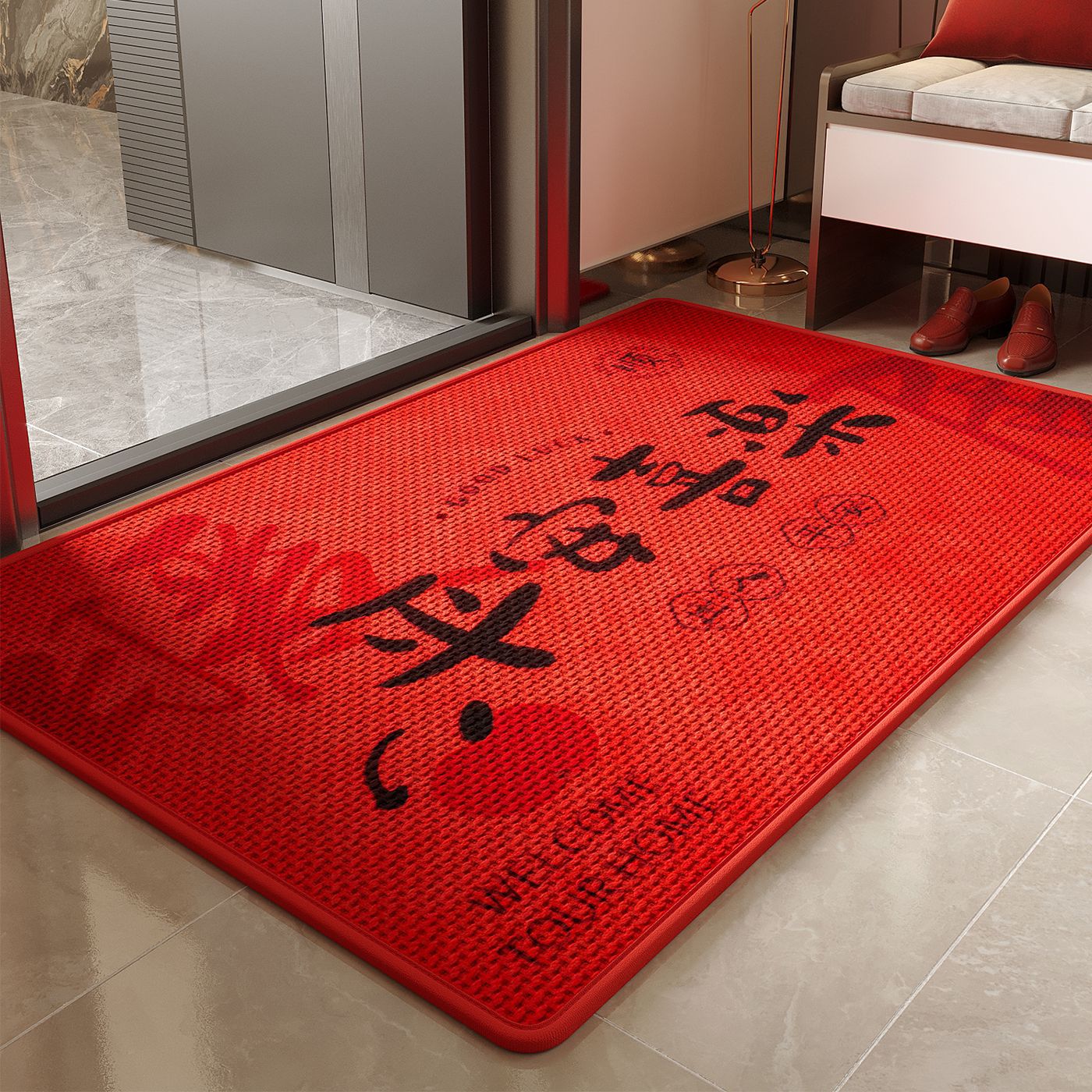 2026 nueva alfombra de puerta roja de alto nivel alfombra de puerta alfombra de pie sin lavado se puede personalizar alfombra de tejido