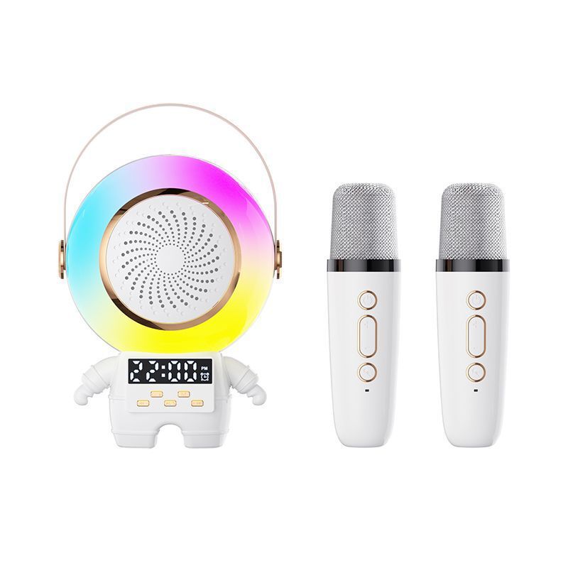 Astronaut Ktv Wireless Bluetooth Speaker Portable Handheld Microphone Audio with Digital Display and Colorful Lights for Karaoke Use