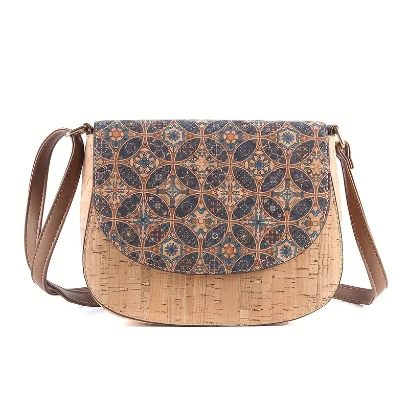 2024 New Cork Print Art Flip Saddle Versatile Casual Butterfly Back Zipper Crossbody Bag_voghion.com