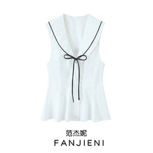 ZR外贸批发 欧美风女装 气质简约时尚蝴蝶结饰边府绸上衣3152006