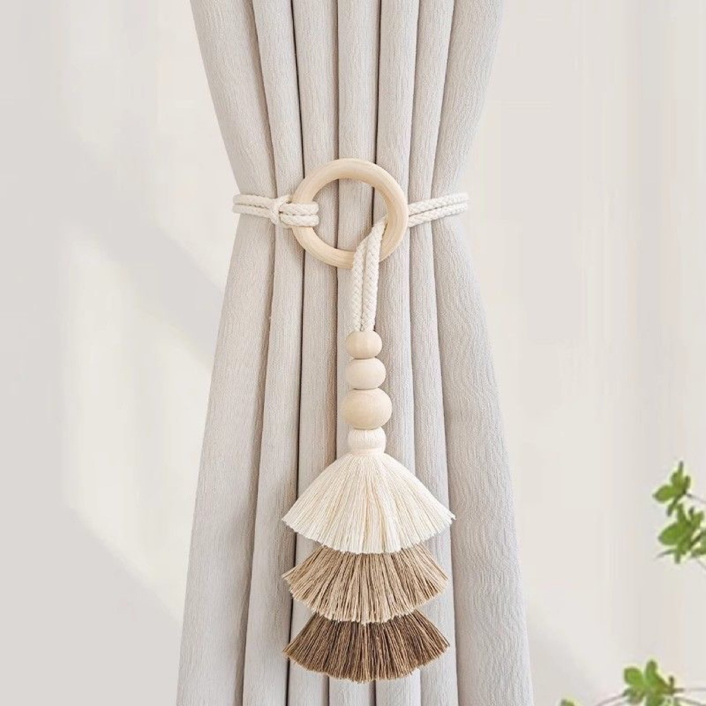 Nuevo correa de cortina de perlas de madera de tres capas de botón de cortina de fijación de cortina de absorción de cortina de fijación de cortina corda de cortina decoración sin agujeros perforados