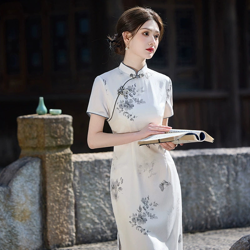 2025 весна и лето в стиле ретро элегантный двухслойный имитация уксусной кислоты элегантный короткий рукав улучшенный длинный молодой чонсам