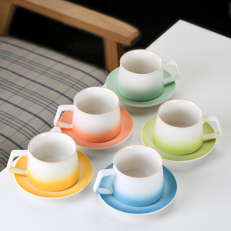 Nordic Coffee Cup and Saucer Set, Ceramic Couple Mugs, Latte Art Afternoon Tea, Japanese-Style Milk Breakfast Cup