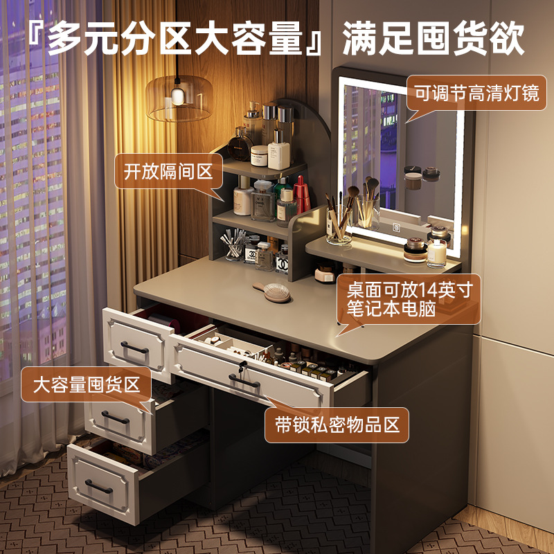 Comodador moderno dormitorio simple dormitorio principal mesa de maquillaje 2025 nuevo estilo francés mesa de maquillaje espejo gabinete pequeño tipo de casa