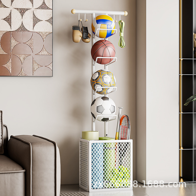 室内バスケットボールサッカー類物置棚リビングヨガマット収納バスケット家庭用運動器材多機能収納棚
