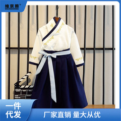 兒童元旦演出服男童新年唐裝風古裝小學生大合唱服裝國學漢服薑茶