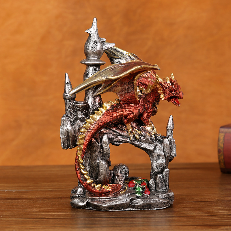 跨境新款城堡龙万圣节摆件鬼节树脂工艺品家居装饰摆件橱窗装饰品
