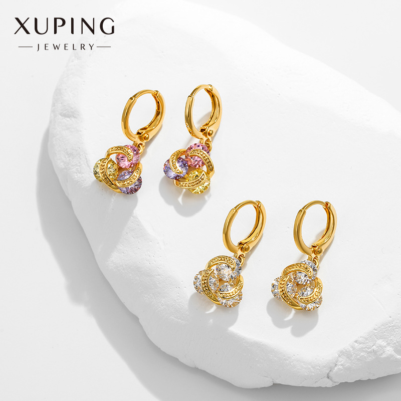 Xuping Pendientes largos con piedras de imitación – bisutería elegante, estilo vintage chapado en oro