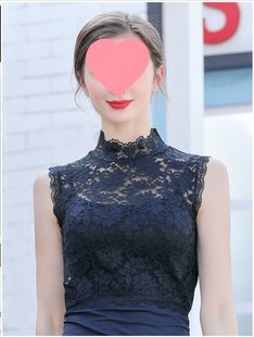 Lace Fake Collar Lace Hollow Bottoming Shirt Versatile Half-Length Women's Spring and Autumn High-Neck Mesh Top Thin