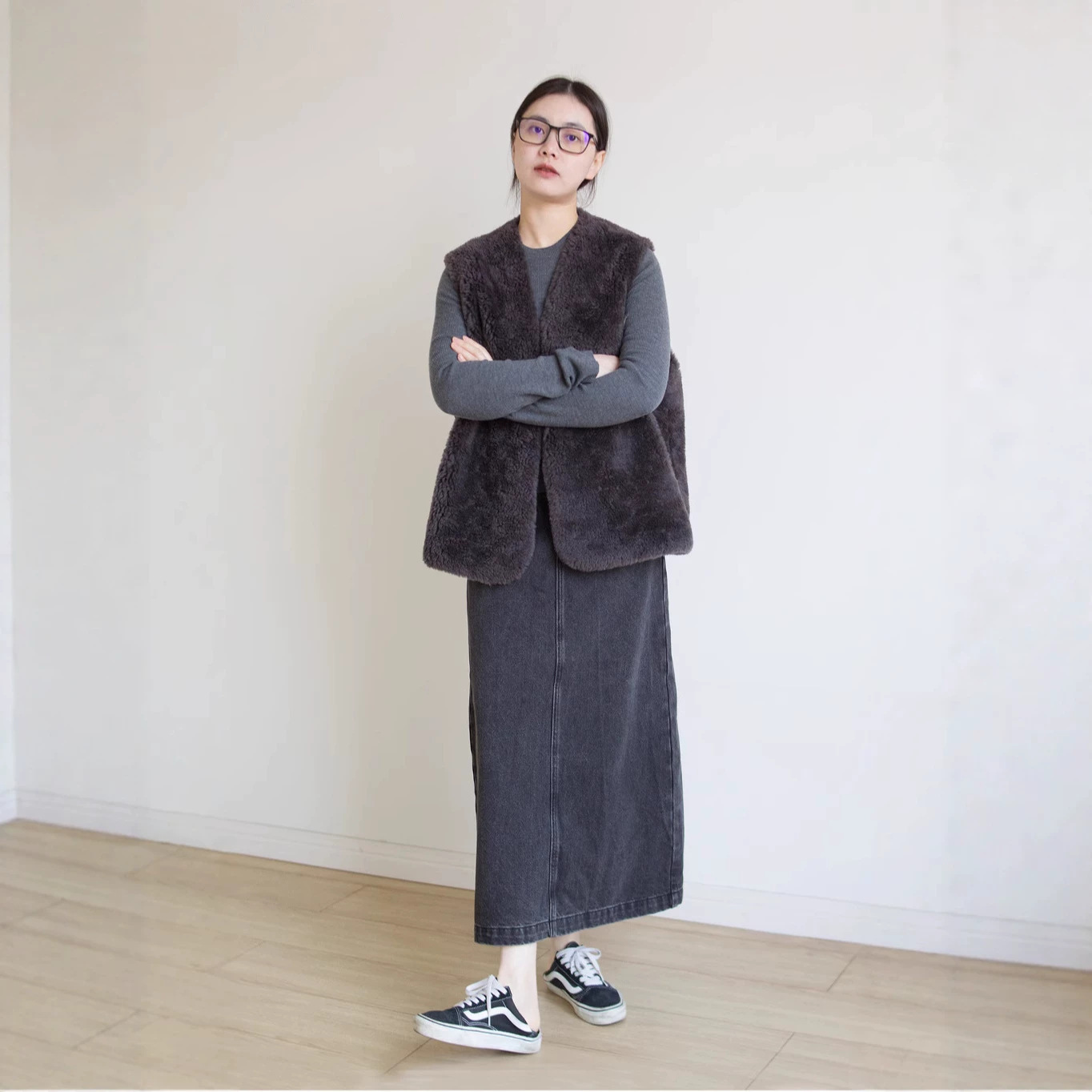 New autumn/winter fur vest, wool coat, shearling composite leather and fur, casual, versatile, loose top.