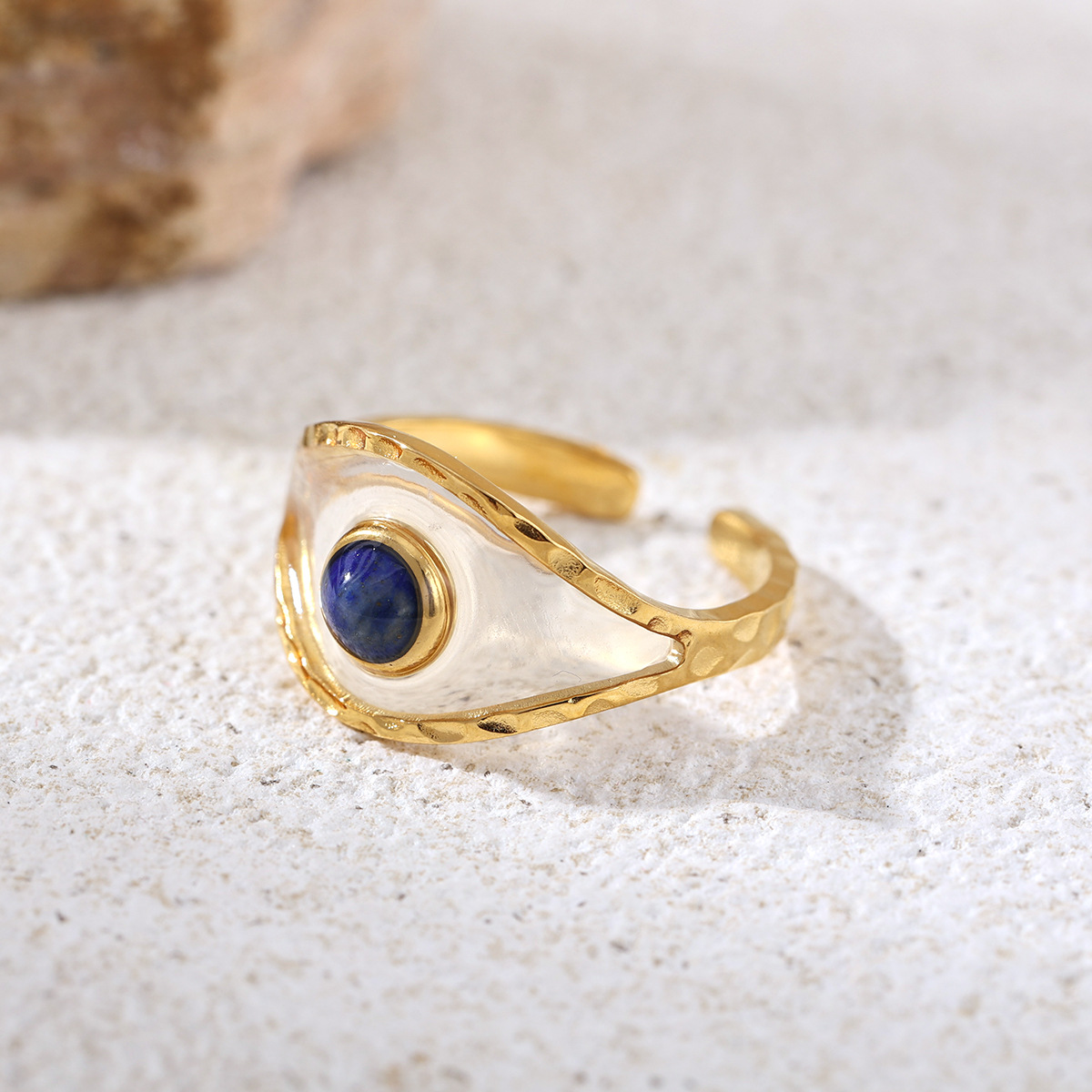 Collar de acero inoxidable TENA Europa y América lujo ligero nicho universal lapislázuli natural incrustado anillo exagerado joyería de mujer