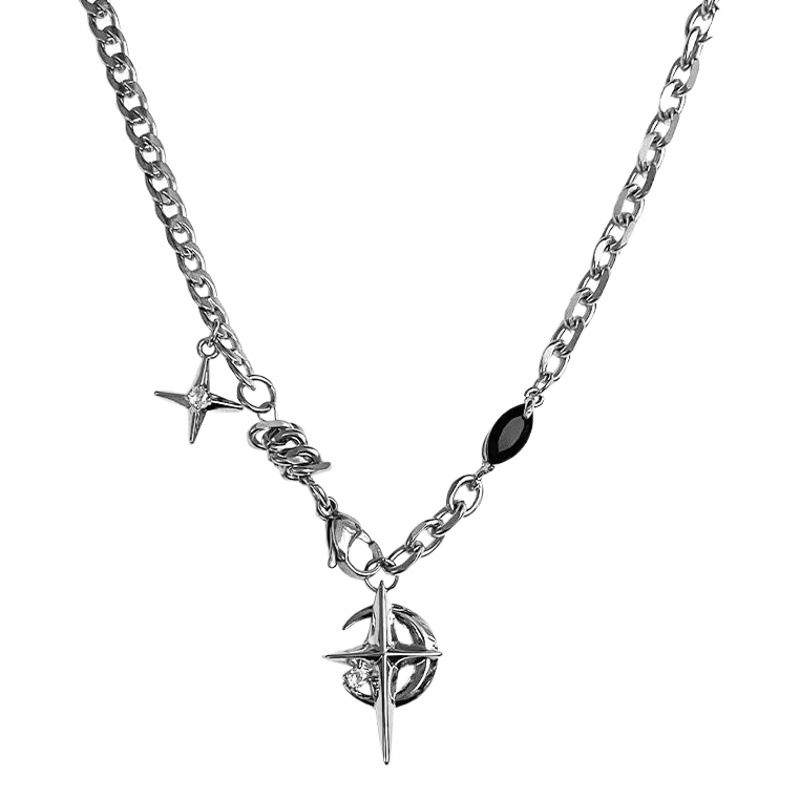 Collar de acero de titanio negro joya Awn estrella europea y americana hip hop calle collar niños nicho diseño de alto grado de cadena de clavícula