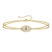 不锈钢链条镀18K真金手链镂空绿松石恶魔之眼微镶锆石眼睛手链女