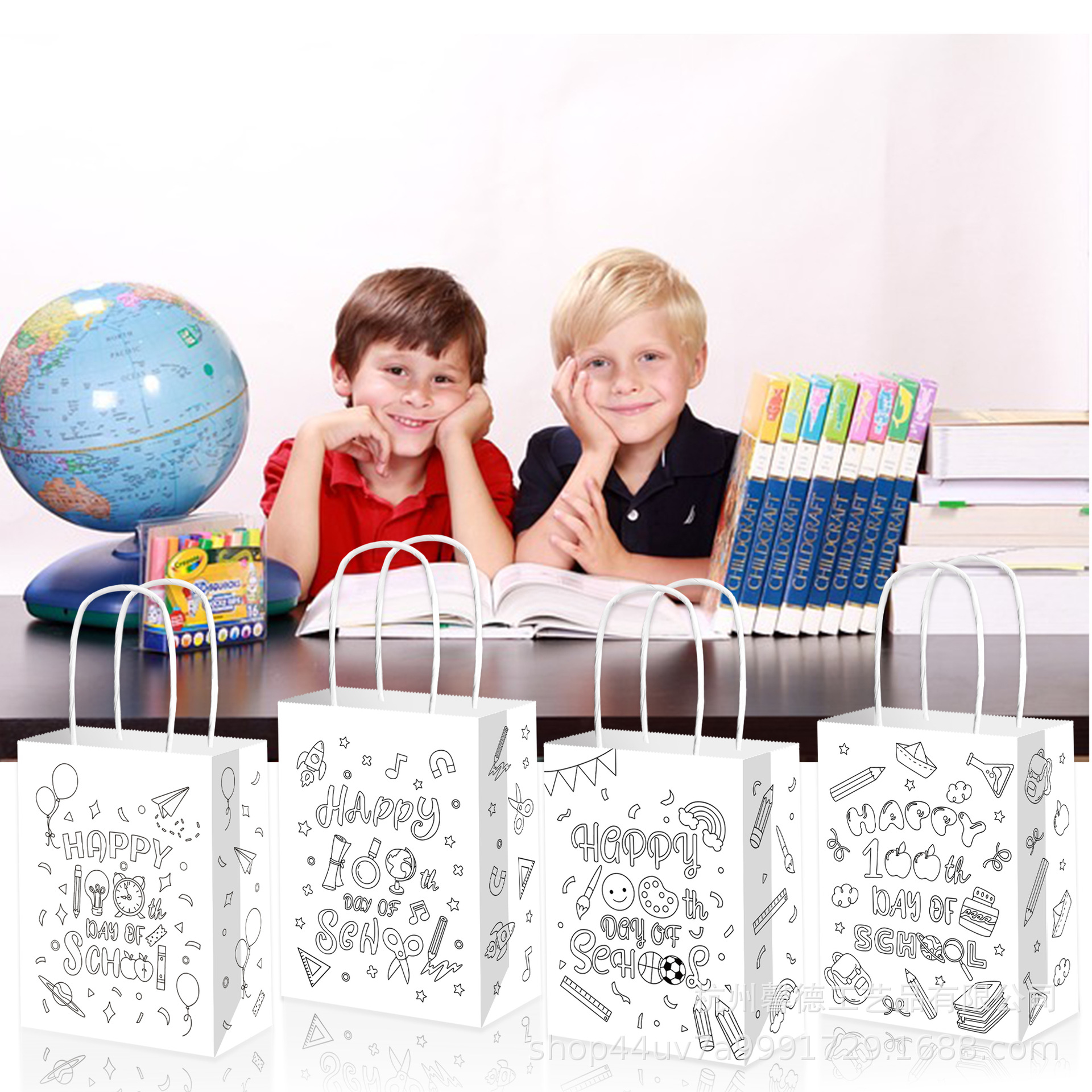 BD180 Comercio exterior inicio cuenta regresiva 100 días graffiti DIY regreso a la escuela temporada regalo del partido cuerda portátil bolsa de papel