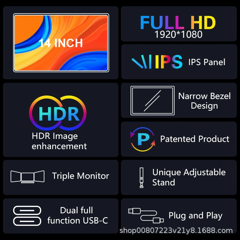 Портативный LCD-дисплей, ноутбук, экран, 14 дюймов, широкоформатный экран
