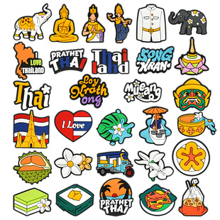 Cross-border New Thailand Tourism Scenery Food Cartoon PVC Soft Rubber Hole Shoes Flower Accessories DIY Decorative Shoe Buckle