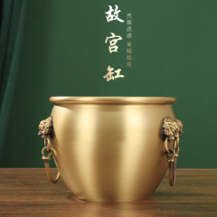 黃銅仿古故宮缸招家居客廳銅工藝品財獅頭聚寶盆銅缸擺件喬遷禮品