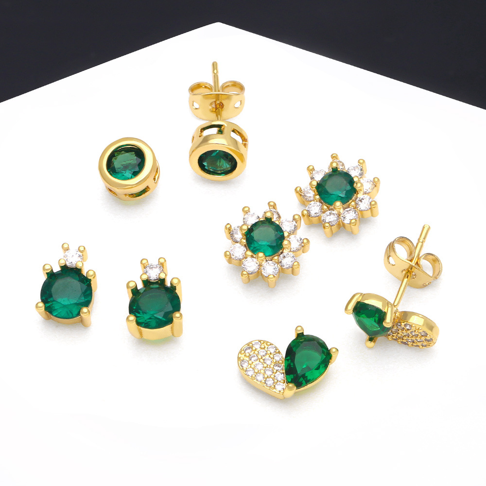 Fashion Heart Shape Flower Copper Ear Studs Inlay Zircon Copper Earrings