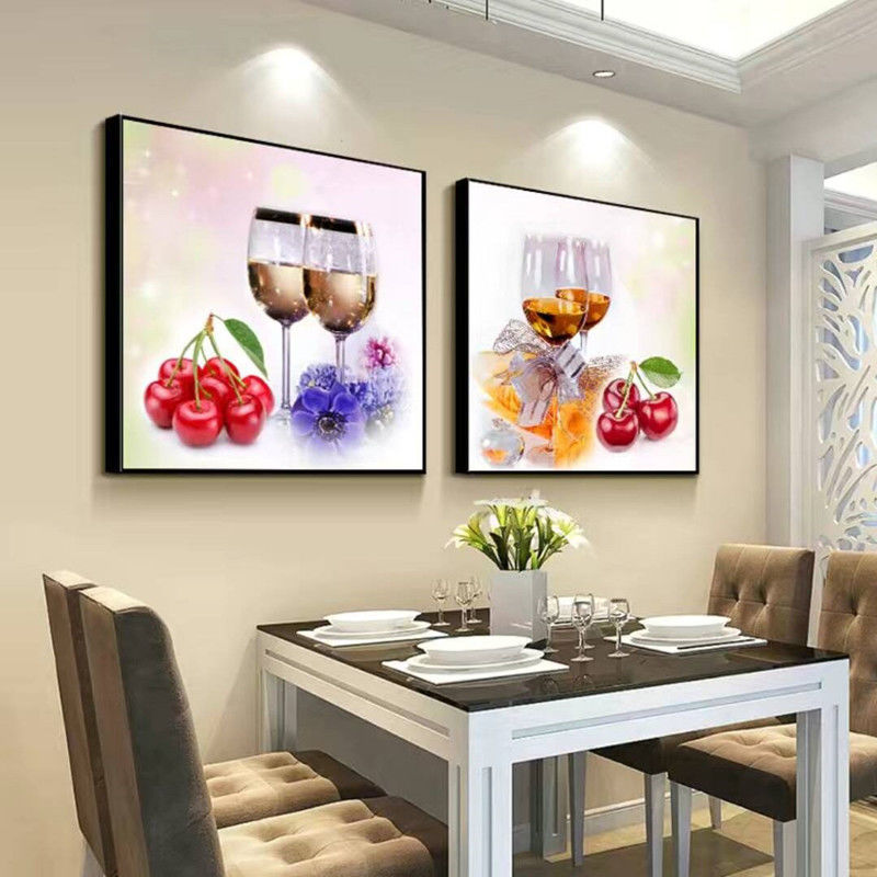 餐厅装饰画厨房挂画餐桌饭店背景墙壁两联水果歺厅现代简约有框画