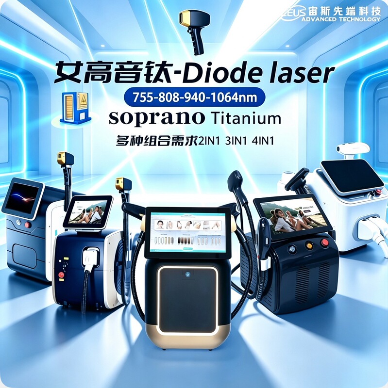 Desktop 808 Titanium Multifunctional Skin Rejuvenation Device for Tattoo and Eyebrow Removal, Three-Wavelength Ipl Beauty Equipment for Cross-Border Trade