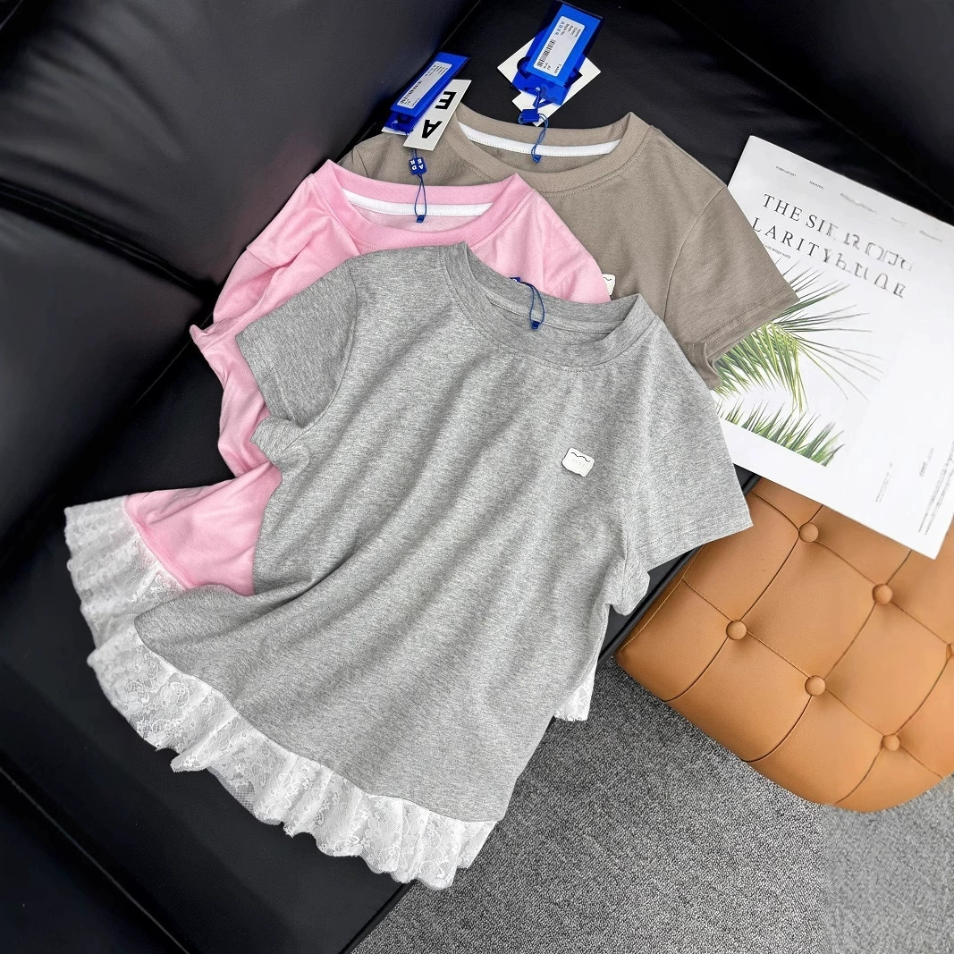 Женская короткая кружевная рубашка ADER, лето 2025, новый стиль, дизайн с вставками, тонкий топ с оборками