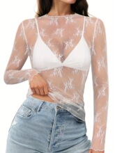 K 36625 Mesh Lace Layered Top ������˿���� �羳����ѷŷ����