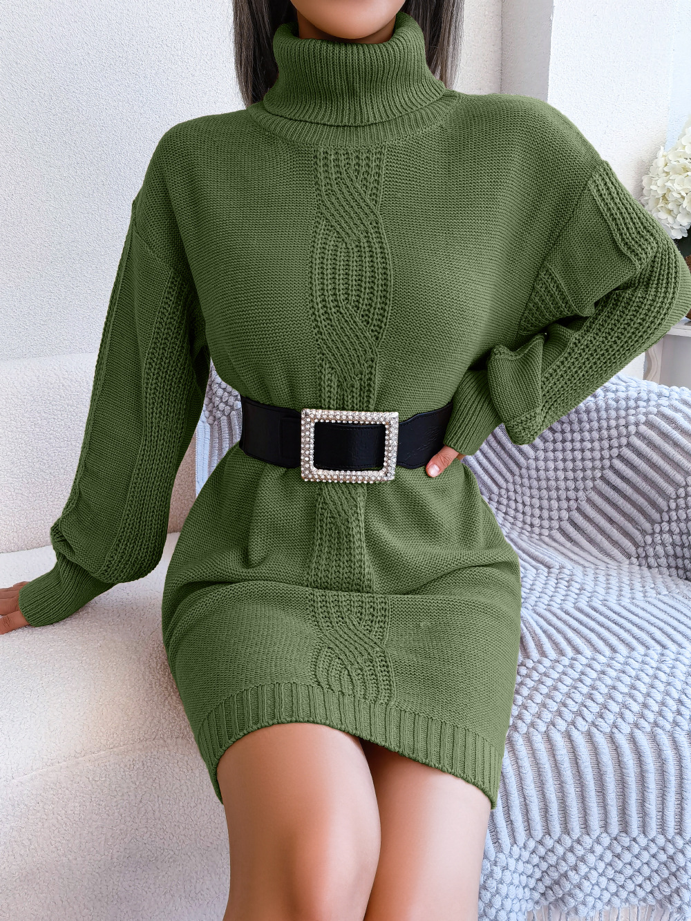 Women's Sweater Dress Casual Turtleneck Long Sleeve Solid Color Above Knee Street display picture 6