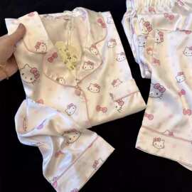 Hellokitty猫女童睡衣春秋季小女孩新款长袖儿童套装家居服可外穿