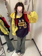 美式棉三条杠插肩连帽卫衣女大童初中学生加绒加厚宽松外套