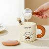 Cute ceramics, high quality coffee cup for beloved with glass, with little bears