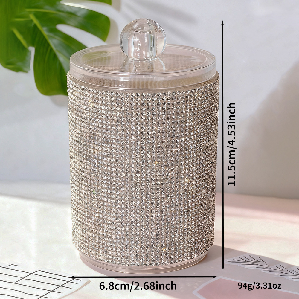 High-Looking New Diamond-Encrusted Cotton Swab Jar Storage Box Home Creative Kitchen Refrigerator with Lid and Diamond Storage Box