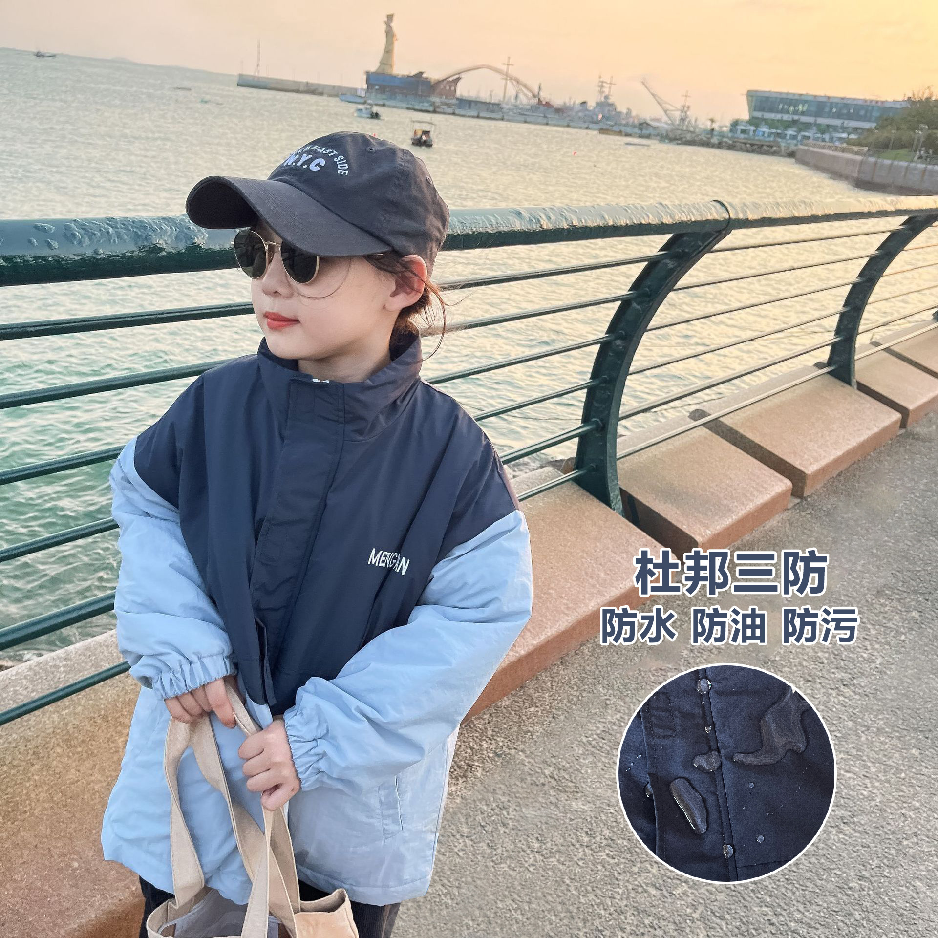 (2개) 소녀 충전 재킷 겨울 어린이 착용 소년 소녀를위한 느슨한 일본 명암 색상 스티칭 재킷
