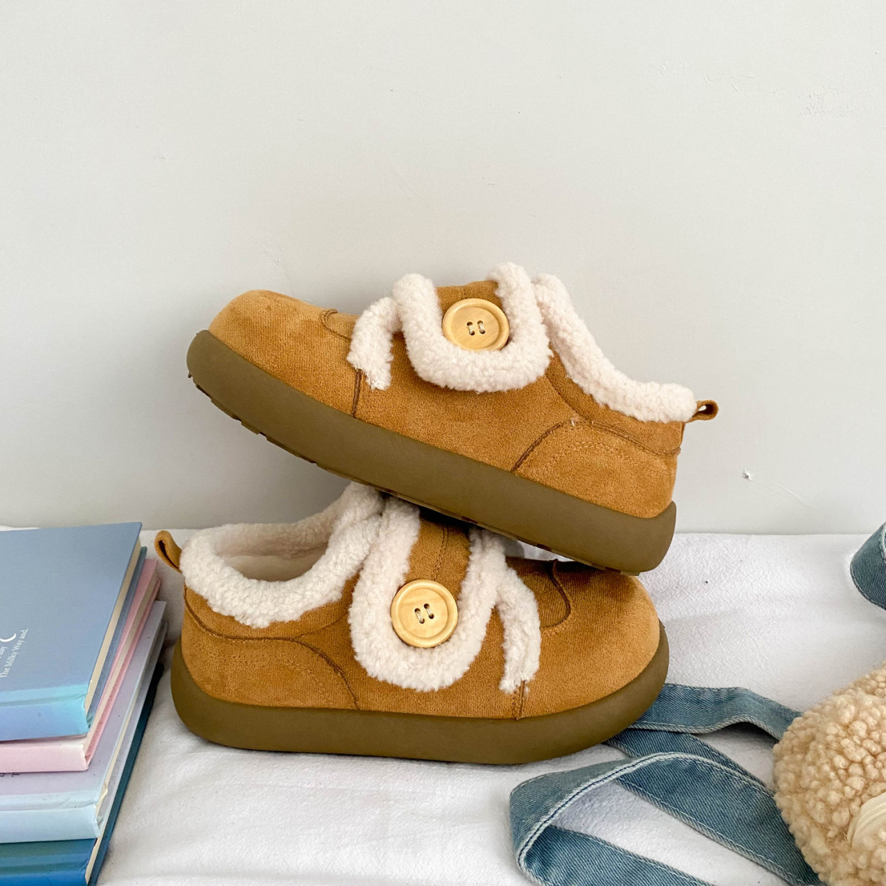 Zapatos de invierno de mujeres calientes y antideslizantes con velcro de estilo universal 2025 nuevos zapatos de altura baja con botas de nieve de lana gruesas