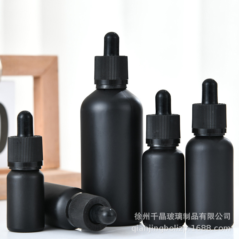 En stock vidrio mate esmerilado botella de aceite esencial botella cosmética anti-robo niños cubierta de goma cabeza gotero spray loción cabeza de la bomba