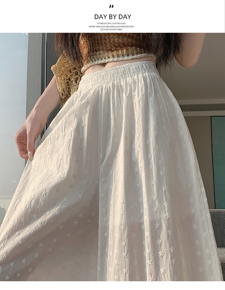 Quần culottes nữ ống rộng ren thêu rỗng cạp cao — màu trắng chi tiết 17