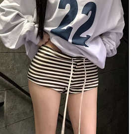 辣妹条纹绑带运动休闲慵懒感短裤女夏季百搭修身显瘦外穿时尚裤子