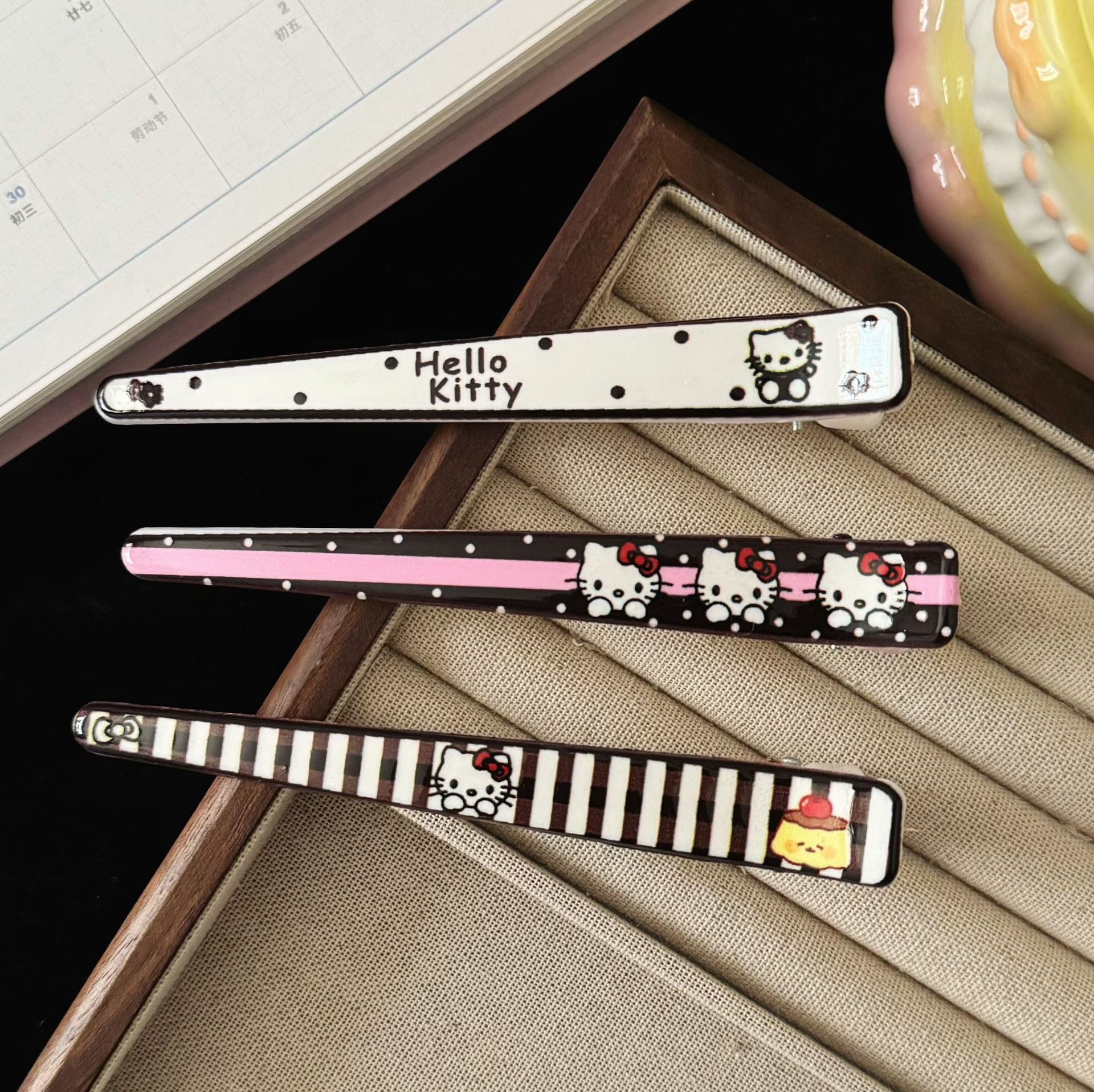 秋季新款咖色猫咪长条发夹日系甜美简约少女碎发大号鸭嘴夹发饰夹