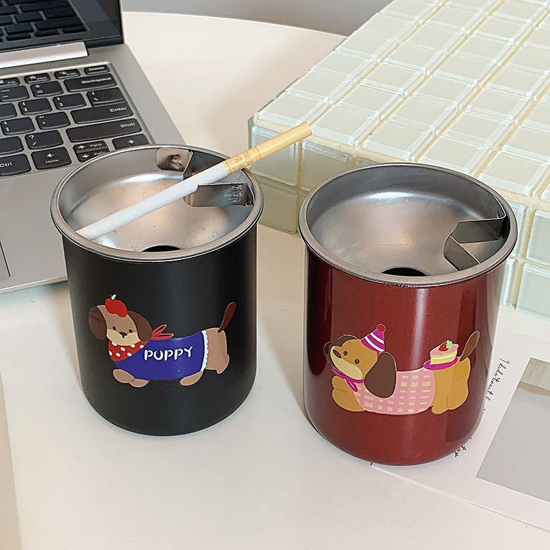 Elegant anti-flying ash stainless steel ashtray, suitable for gifts, car, dormitory, bedroom, living room, funnel-shaped ash cleaning sand