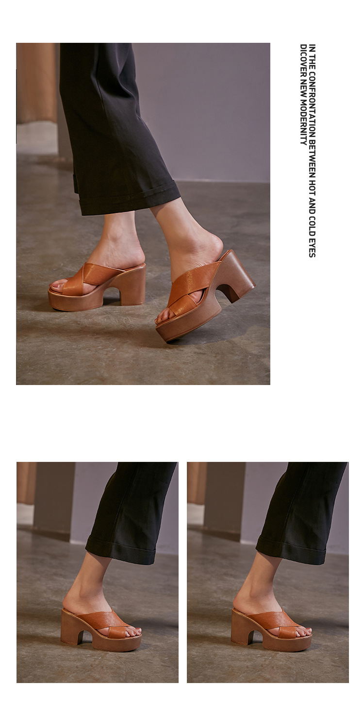 Sandal cao gót nữ hở mũi quai chéo đế xuồng gót 9 cm — màu be, màu nâu chi tiết 7