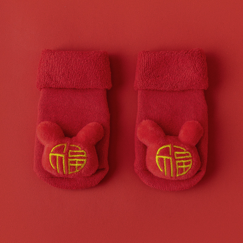 Hombres y mujeres recién nacidos, bebés, niños pequeños, una clase de algodón peinado, otoño e invierno, más calcetines rojos cálidos y gruesos de terciopelo