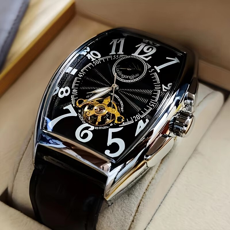 Barrel Type Fully Automatic Wheel Hollow Mechanical Watch Men's Business Simple Fashion Multi-Function Watch Wholesale